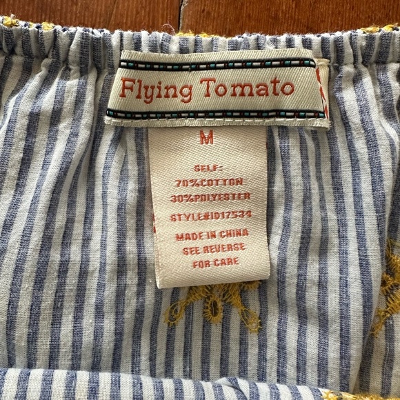 Flying Tomato Cotton Blend Embroidered Off-Shoulder Striped Sundress SZ M - Picture 9 of 9